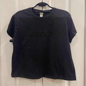 H&M Black “BISOUS” Graphic T-Shirt | 100% Cotton | Size L